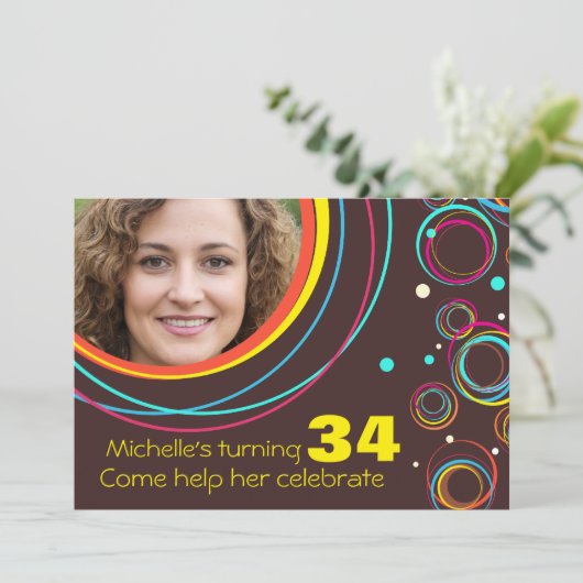 写真の34歳ファンキーの誕生日招待状を追加 招待状 (スタンド正面)