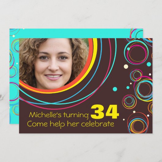 写真の34歳ファンキーの誕生日招待状を追加 招待状 (正面/裏面)