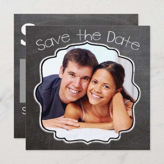 写真のChalkboardヴィンテージモダン日付の保存 セーブザデート (正面/裏面)