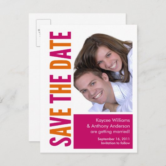 写真はがきを保存する！オレンジとピンク 案内ポストカード (正面/裏面)