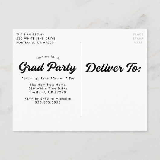 写真はっきりしたの卒業記念パーティー インビテーションポストカード (裏面)