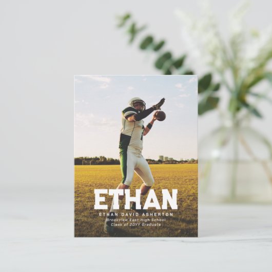 写真はっきりしたをスポーティに卒業招待状に名を付ける ポストカード (スタンド正面)