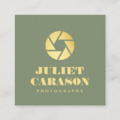 写真はっきりしたタイポグラフィセージ緑と金ゴールド スクエア名刺 (正面)