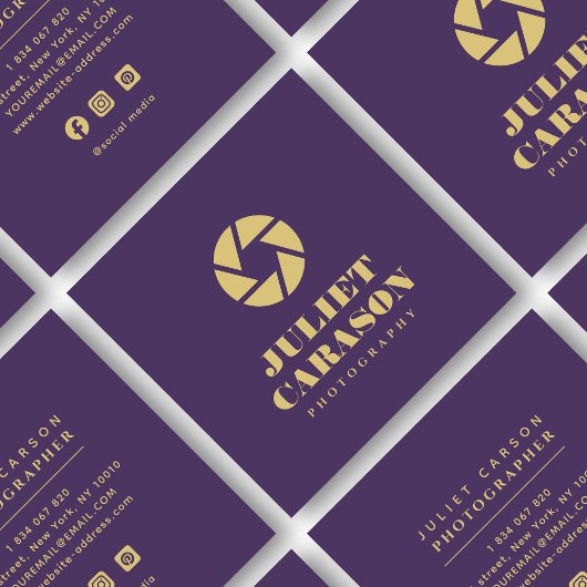 写真はっきりしたタイポグラフィ王室の紫 スクエア名刺