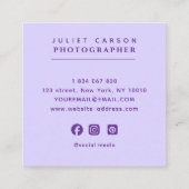 写真はっきりしたタイポグラフィ薄紫紫 スクエア名刺 (裏面)