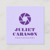 写真はっきりしたタイポグラフィ薄紫紫 スクエア名刺 (正面)