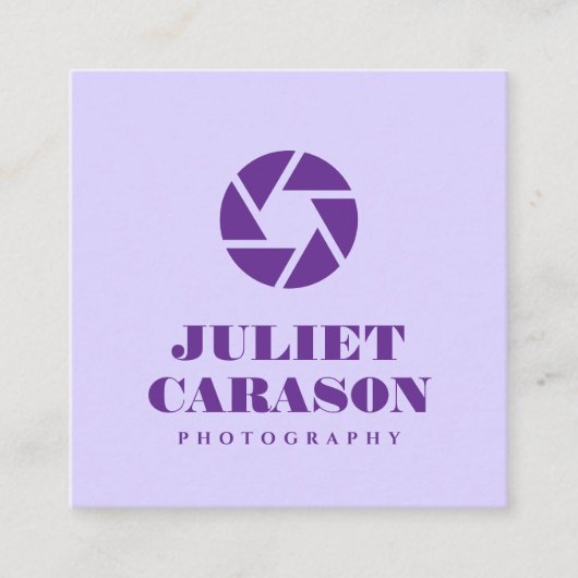 写真はっきりしたタイポグラフィ薄紫紫 スクエア名刺 (正面)