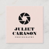 写真はっきりしたタイポグラフィ赤面ピンク スクエア名刺 (正面)