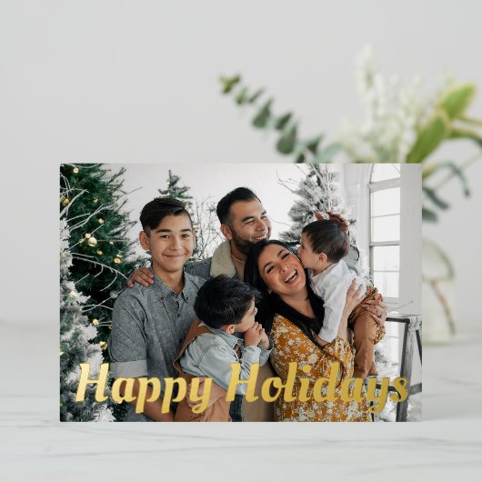 写真はっきりしたハッピーホリデー 箔シーズンカード (立ち正面)
