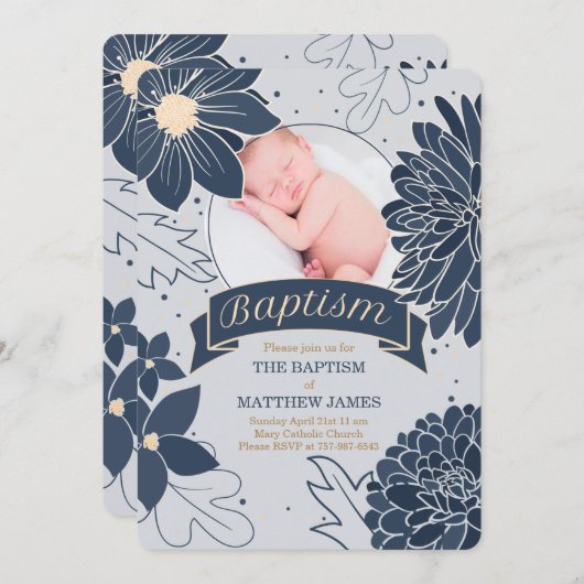 写真はっきりしたバプテスマを持つ青い植物学 招待状 (正面/裏面)