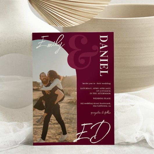 写真はっきりした名はarch burgundy結婚's 招待状