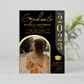 写真はっきりした2023アーチブラック卒業 箔招待状 (立ち正面)