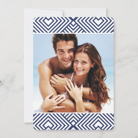 写真は日付を保シンプル存GEOモダンのネイビ結婚ー 招待状 (裏面)