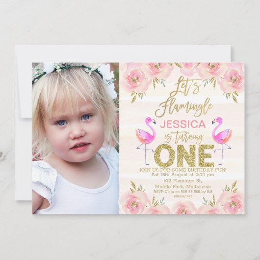 写真は最初の誕生日の招待をフラミングルしよう 招待状 (正面)