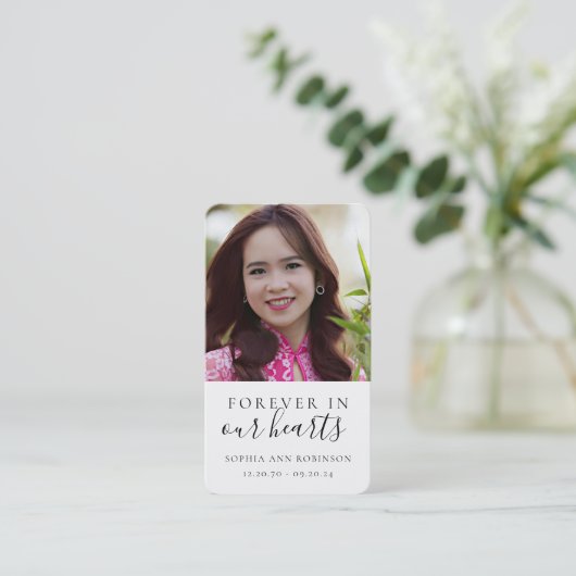 写真は永遠に私たちのハート葬儀祈りの言葉カード 名刺 (スタンド正面)