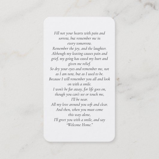 写真は永遠に私たちのハート葬儀祈りの言葉カード 名刺 (裏面)