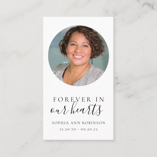 写真は永遠に私たちのハート葬儀祈りの言葉カード 名刺 (正面)
