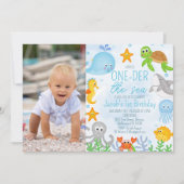 写真は海の下でワンダーザシーファースト誕生日 招待状 (正面)