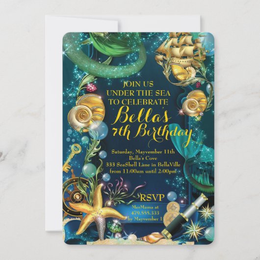 写真は海賊人魚の下にパーティー招待状 招待状 (正面)
