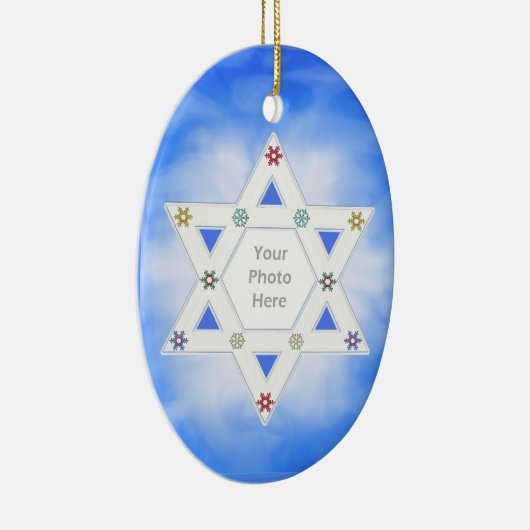 写真はHanukkah StarとSnowflakes Blue セラミックオーナメント (右)