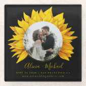 写真ひまわり素朴な結婚式は日付を保存 ガラスコースター (正面)