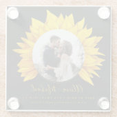 写真ひまわり素朴な結婚式は日付を保存 ガラスコースター (裏面)