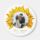 写真ひまわり素朴な結婚式は日付を保存 マグネット (正面)