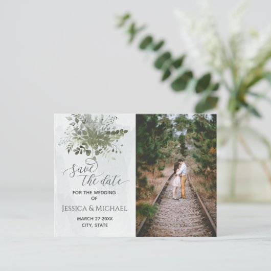 写真ほこりっぽい青い水の色の緑のユーカリ 案内ポストカード (スタンド正面)