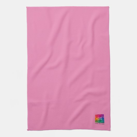 写真またはロゴのアップロード文字カスタムトレンディーピンクかわいい キッチンタオル (縦)