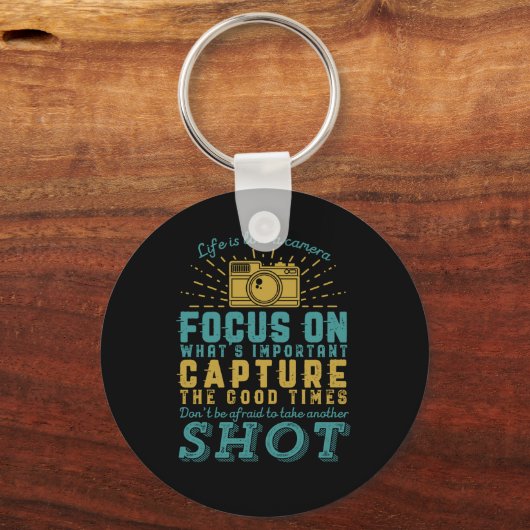 写真やる気を起こさせる引用文ライフはカメラに似ている キーホルダー (正面)