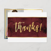 写真をありがとう　モダン　赤　えんじ　金　スクリプト サンキューカード (正面/裏面)