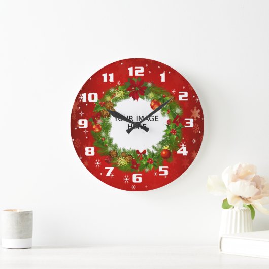 写真をアップロード自分のクリスマスカスタムを作成 ラージ壁時計 (ホーム)