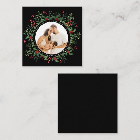 写真をカスタマイズした植物グリーンのクリスマス ノートカード (正面/裏面)