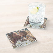 写真をカスタマイズする白いCosmosの四角い枠 ガラスコースター (アングル)