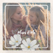 写真をカスタマイズする白いCosmosの四角い枠 ガラスコースター (正面)