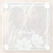 写真をカスタマイズする白いCosmosの四角い枠 ガラスコースター (裏面)