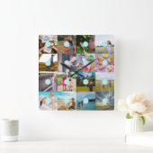 写真をカスタマイズ可能な16個のコラージュ時計を追加 スクエア壁時計 (ホーム)