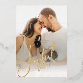 写真をカスタマイズ ゴールド 楽しい メリークリスマス 箔シーズンカード (正面)