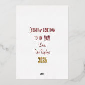 写真をカスタマイズ 赤い色の メリークリスマス 箔シーズンカード (裏面)