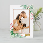 写真をカスタマイズ 赤 メリークリスマス 箔シーズンカード (立ち正面)