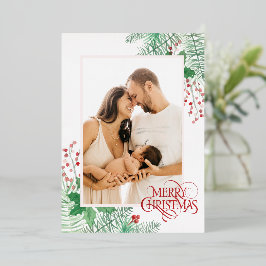 写真をカスタマイズ 赤 メリークリスマス 箔シーズンカード