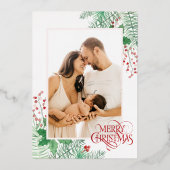 写真をカスタマイズ 赤 メリークリスマス 箔シーズンカード (正面)