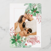 写真をカスタマイズ 赤 楽しいクリスマス 箔シーズンカード (正面)