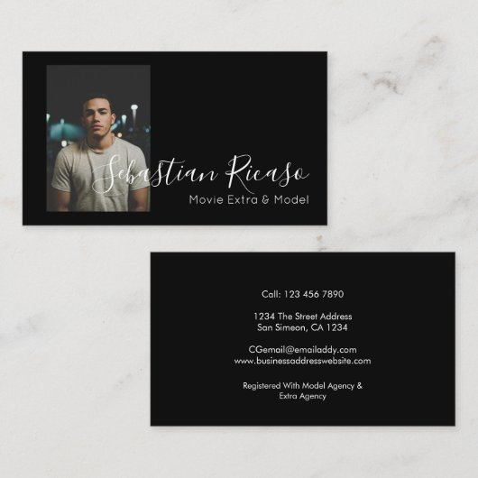 写真をテーマにした白黒パーソナライズされた 名刺 (正面/裏面)