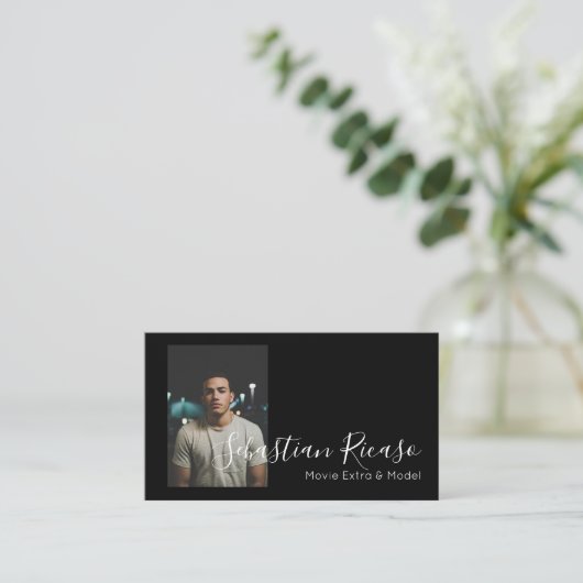 写真をテーマにした白黒パーソナライズされた 名刺 (スタンド正面)