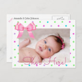 写真をパーソナライズ「彼女はここにいる」誕生のお知らせ 案内ポストカード (正面/裏面)