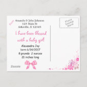 写真をパーソナライズ「彼女はここにいる」誕生のお知らせ 案内ポストカード (裏面)