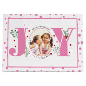 写真をピンク色のJOYと水玉模様に追加 ラージペーパーバッグ (正面)