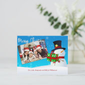 写真をプレゼントするかわいいメリークリスマス雪だるま ポストカード (スタンド正面)