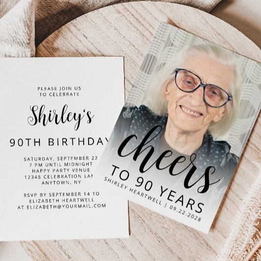 写真を使ったおしゃれな90歳の誕生日パーティー招待状 招待状